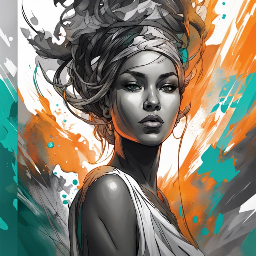 Elegant Woman: Black and White Ink Drawing