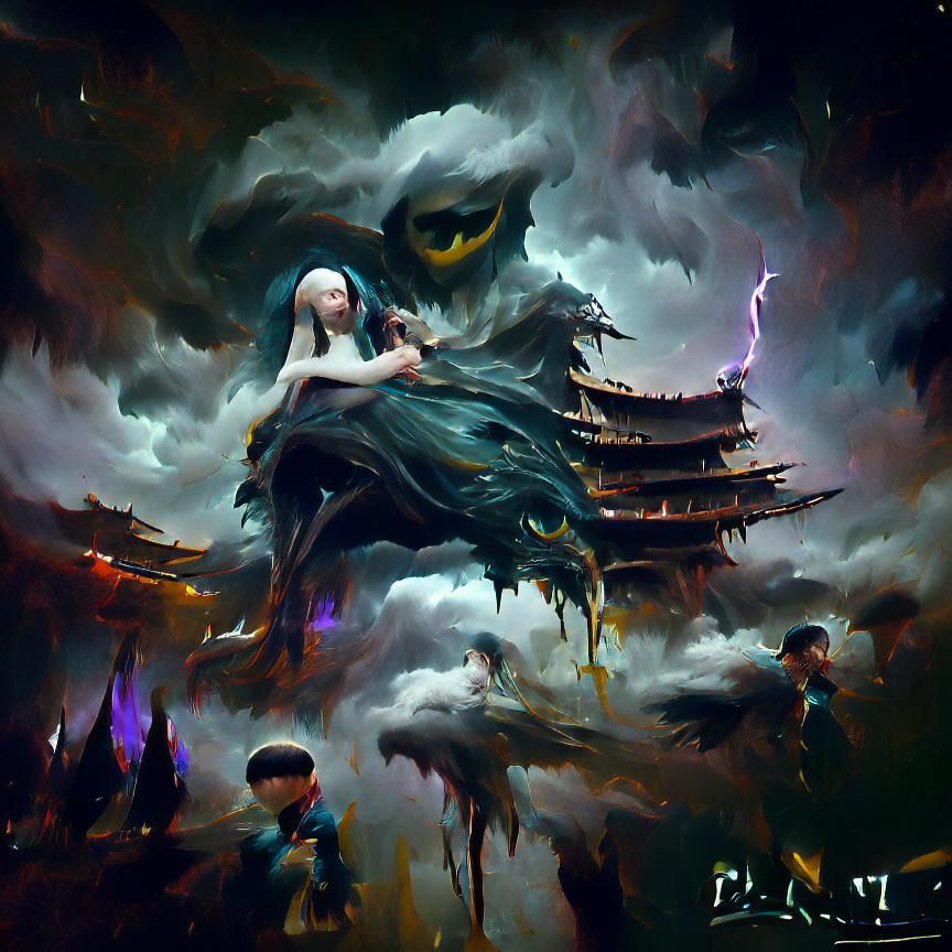 A brooding spirit in Phantom dimension, an ominous fantasy painting ...