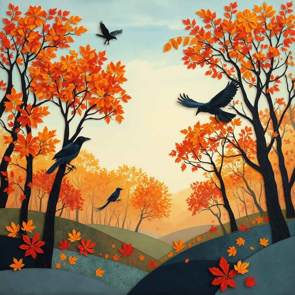 Autumn landscape paper collage