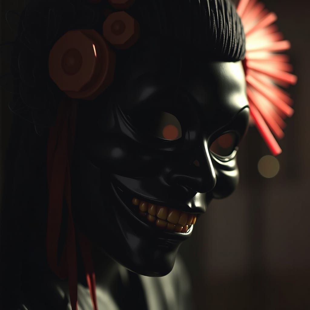 Cursed creepy geisha mask  made of black latex  by @nonaivo