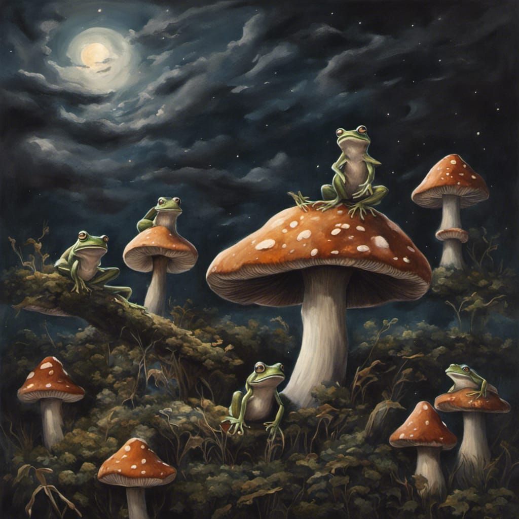 Dark Painting Of Mushroom Realism With Witchy Night Sky In The   TDApflc2dtMYZj0pgOnI  1  H3jdn 