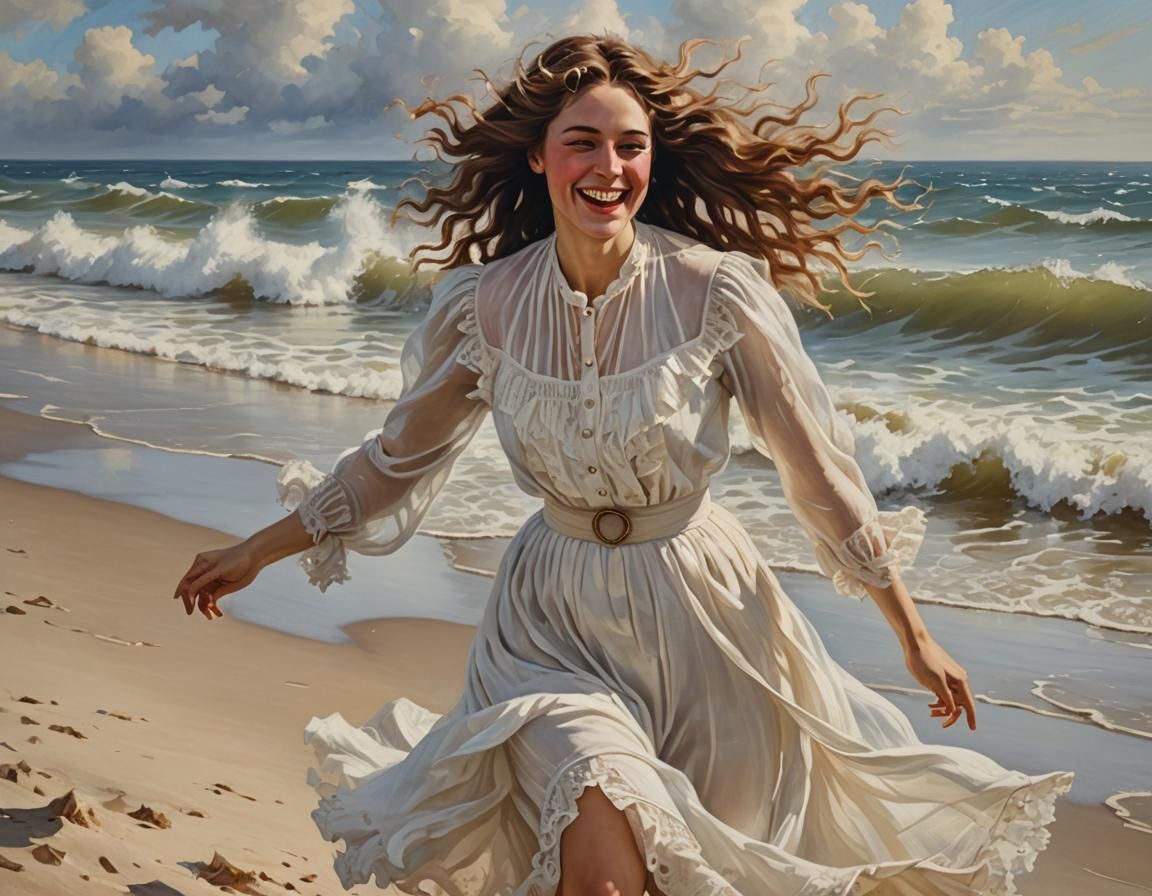 Sophie, au bord de la mer.