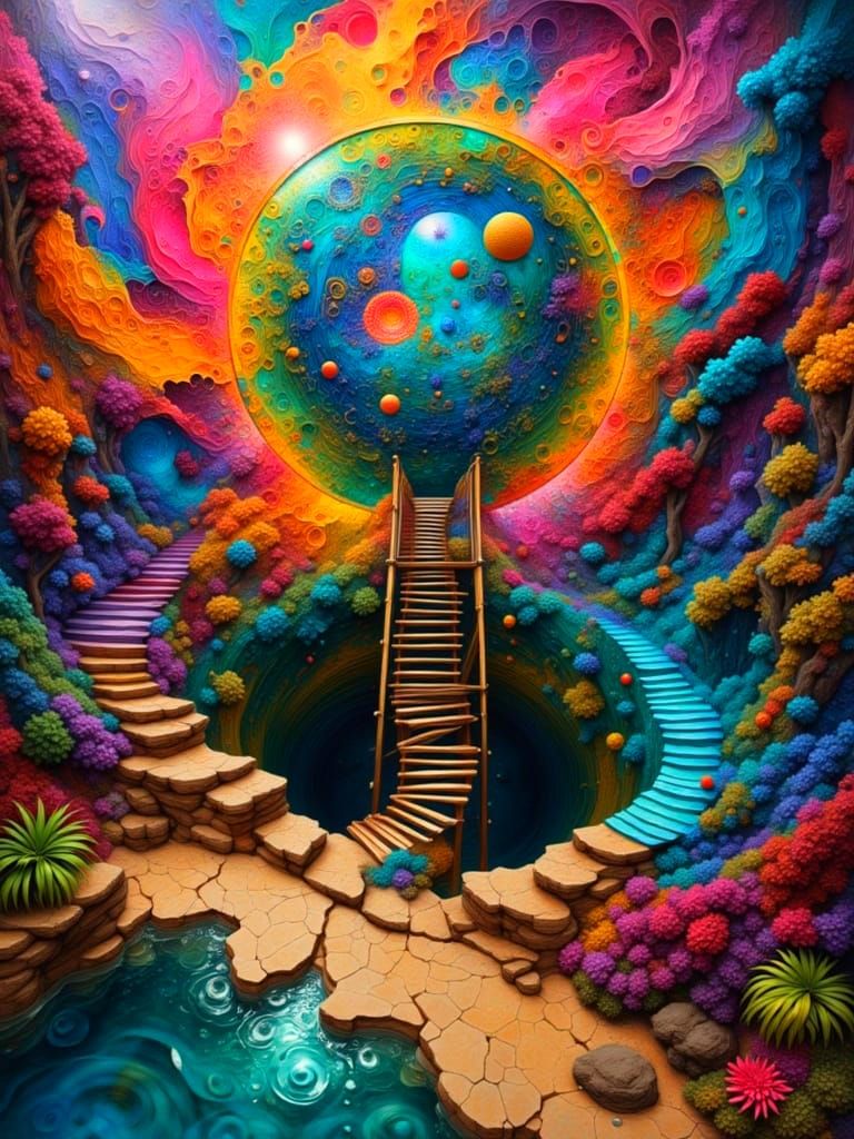 45% PROMPT WEIGHT, (NOT RENDERED) (INFINITY VIEW) (<lora:SOS CHAOS ALL WRONG:1.0> HUGE TRANSMOGRIFY into this builzed prompt Title: "A Leap ...