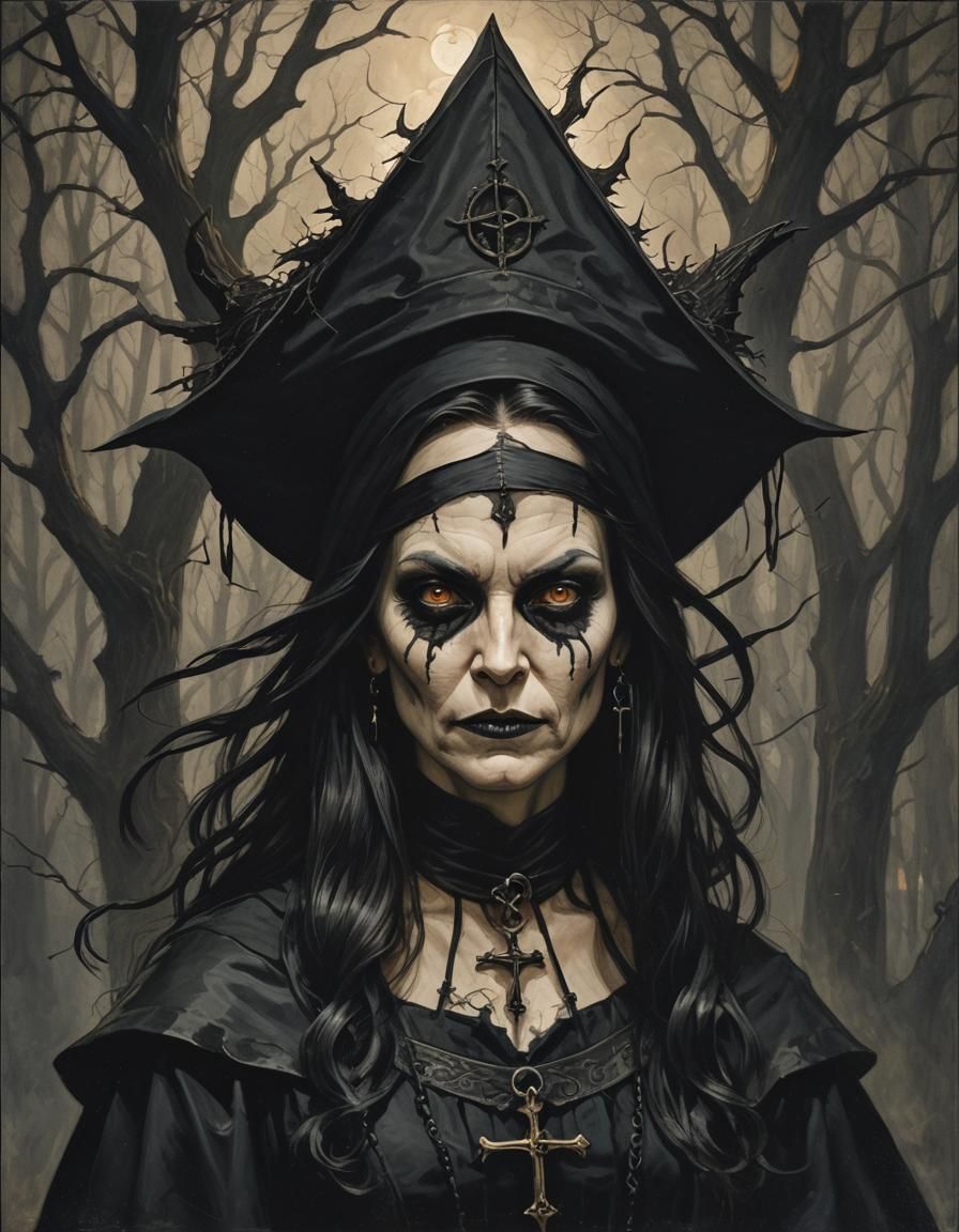 new-england salem spooky dark puritan woman witchcraft portr...