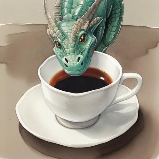 Dragon Working on Laptop in Watercolour Style