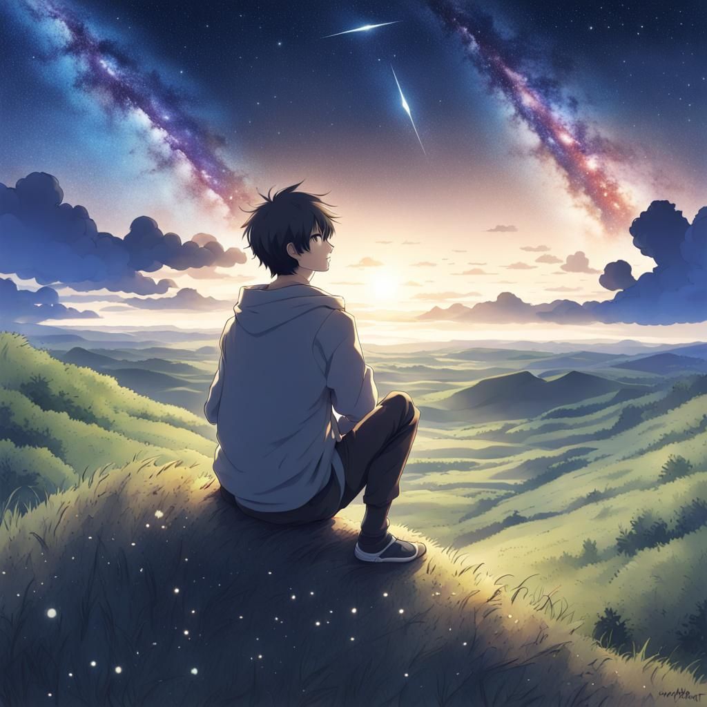 Anime Style Milky Way Sky Gaze
