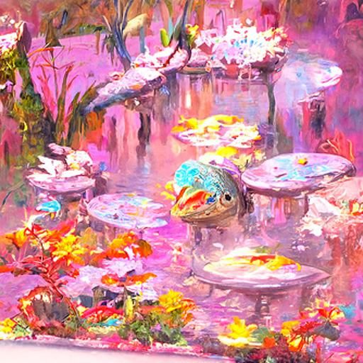 Fish pond by Claude Ferdinand Knab oil on canvas detailed