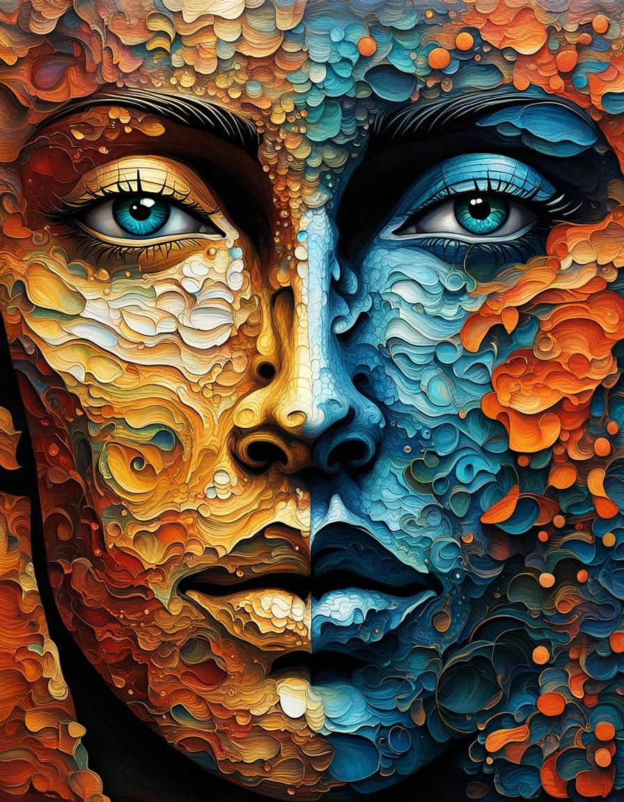 1001 Faces Abstract Art Complementary Colors Fine Details - Ai 