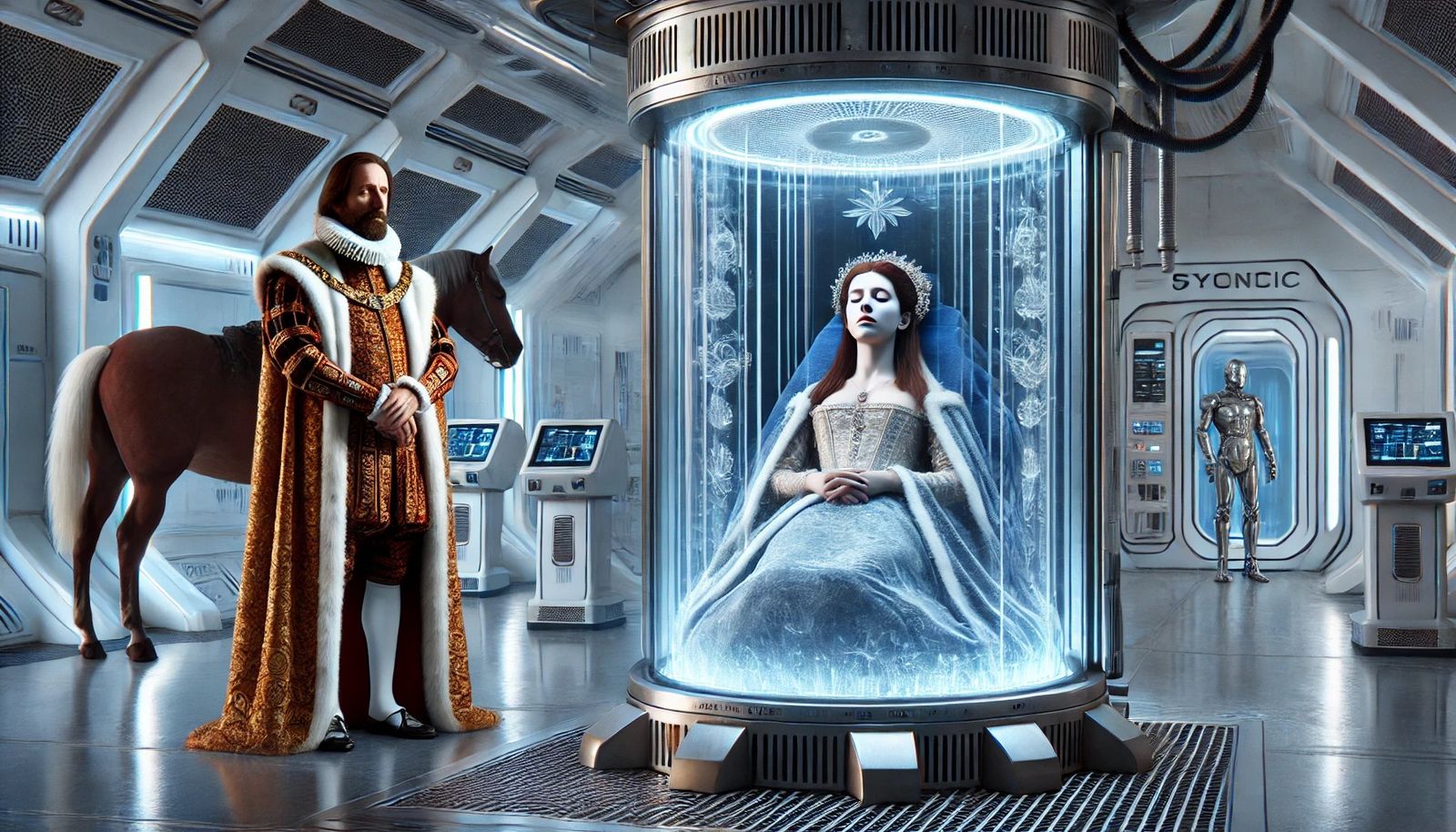 Snow White and a cryogenic capsule. The prince is a little bit confused.