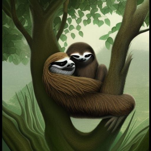 Sloth Hugging a tree - AI Generated Artwork - NightCafe Creator