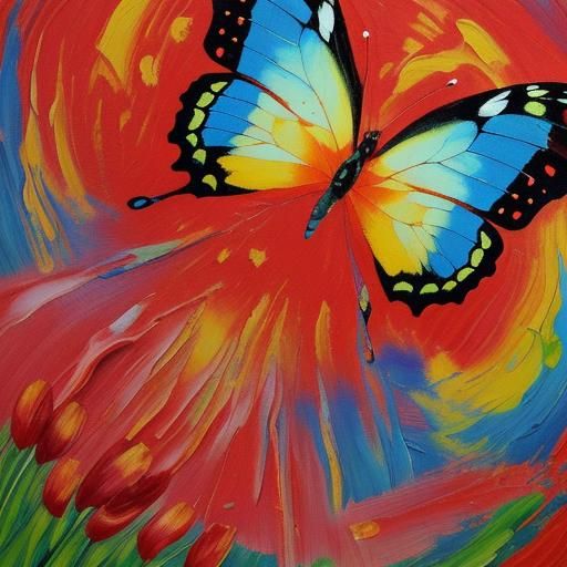 butterfly yokai laughing at flowers in red field AI Generated Artwork