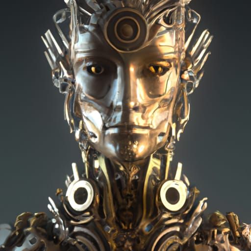 Portrait of a humanoid golden golem