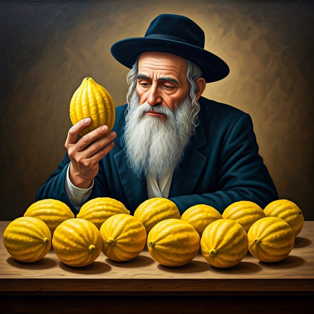 Jewish Man Examining Etrog in Waxberg Style
