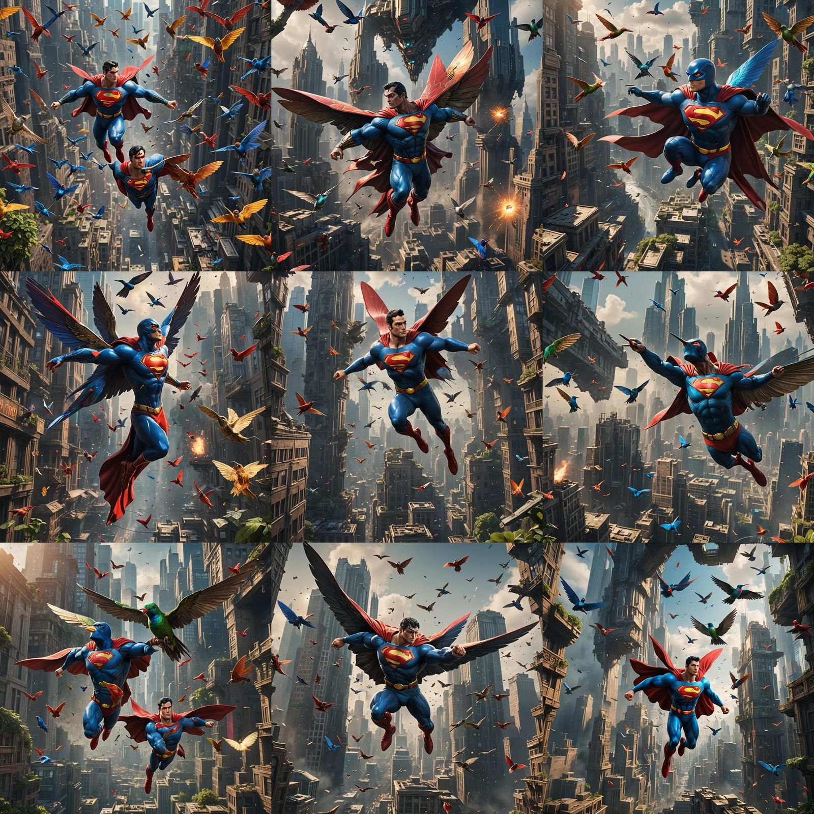 A humming bird dressed as superman