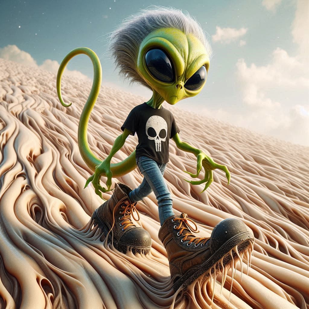 Alien walking on mushy ground