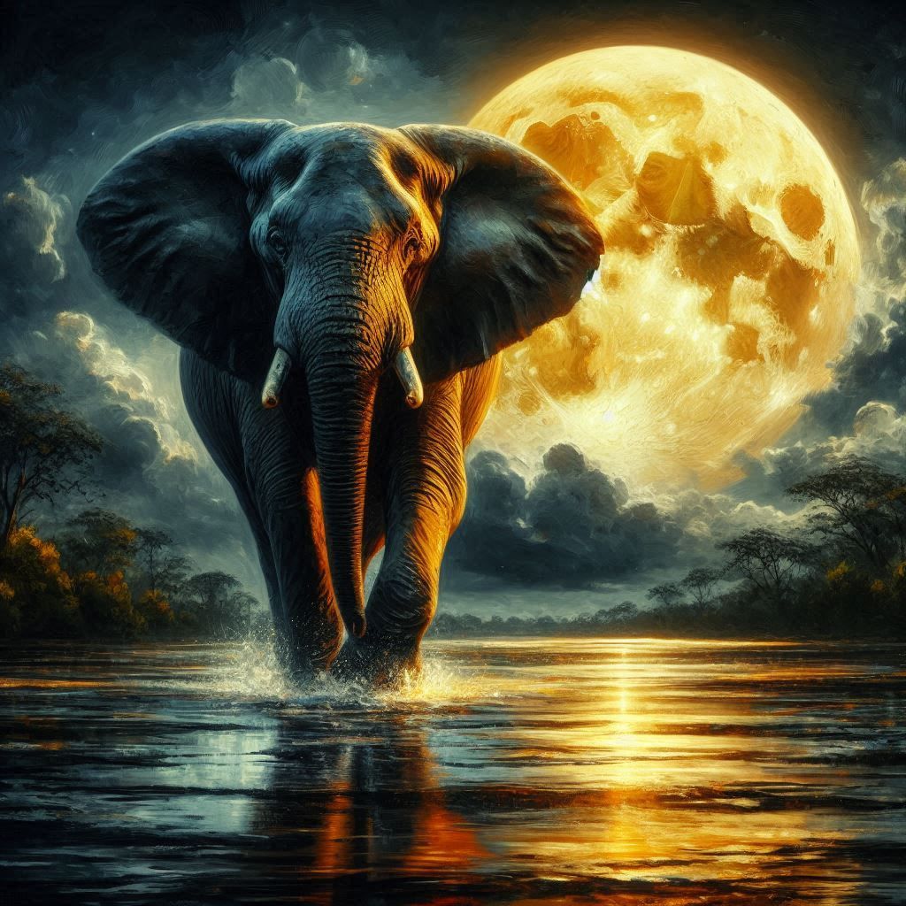 Éléphant au clair de lune