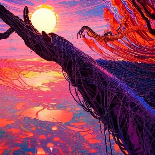 Twisted hands reaching out for the sun