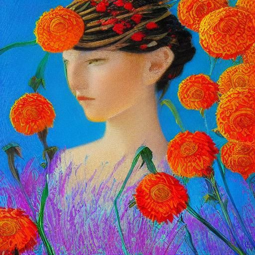 Ethereal Woman in a Field of Glowing Flowers