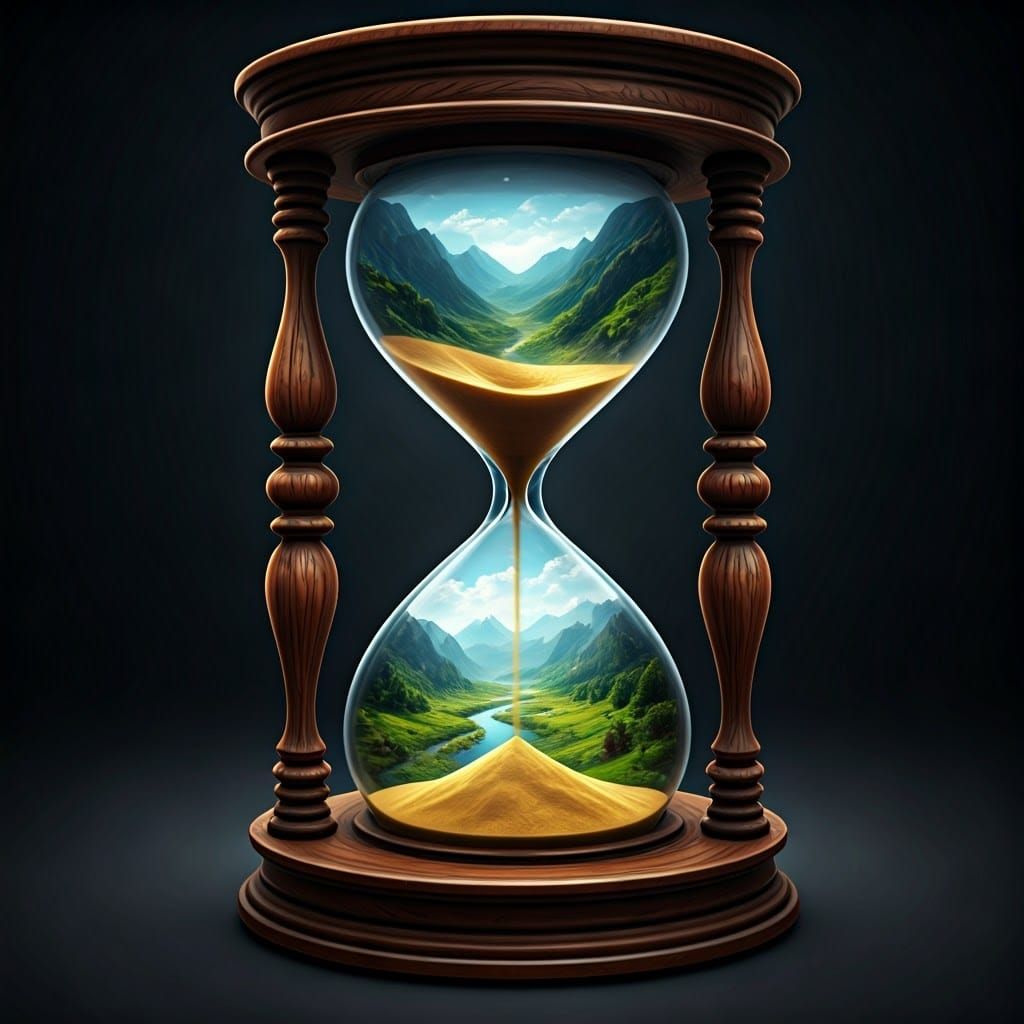 שעון חול ונוף מרהיב