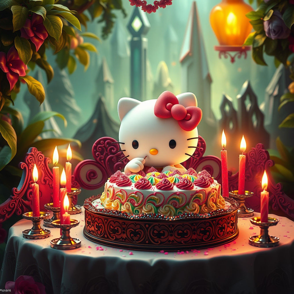 Can help to generate hello kitty eating cake