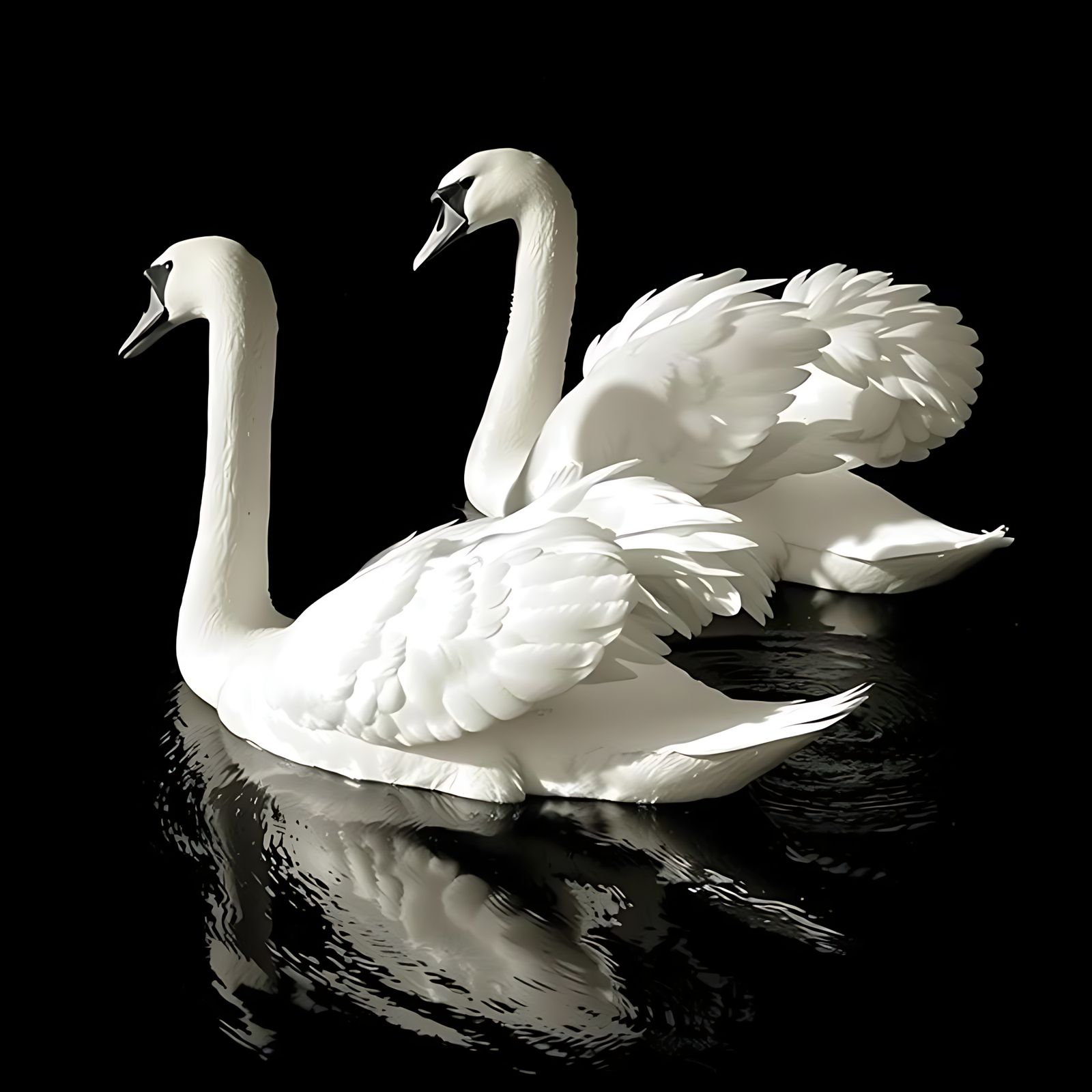 Swans Under Darkened Night Sky