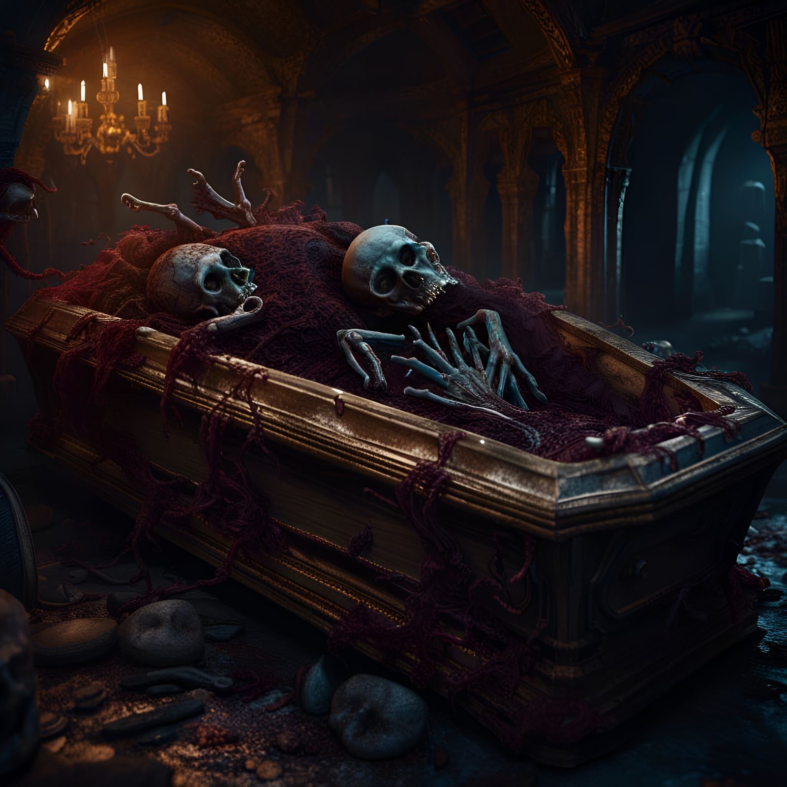 rotting human bodies in coffin