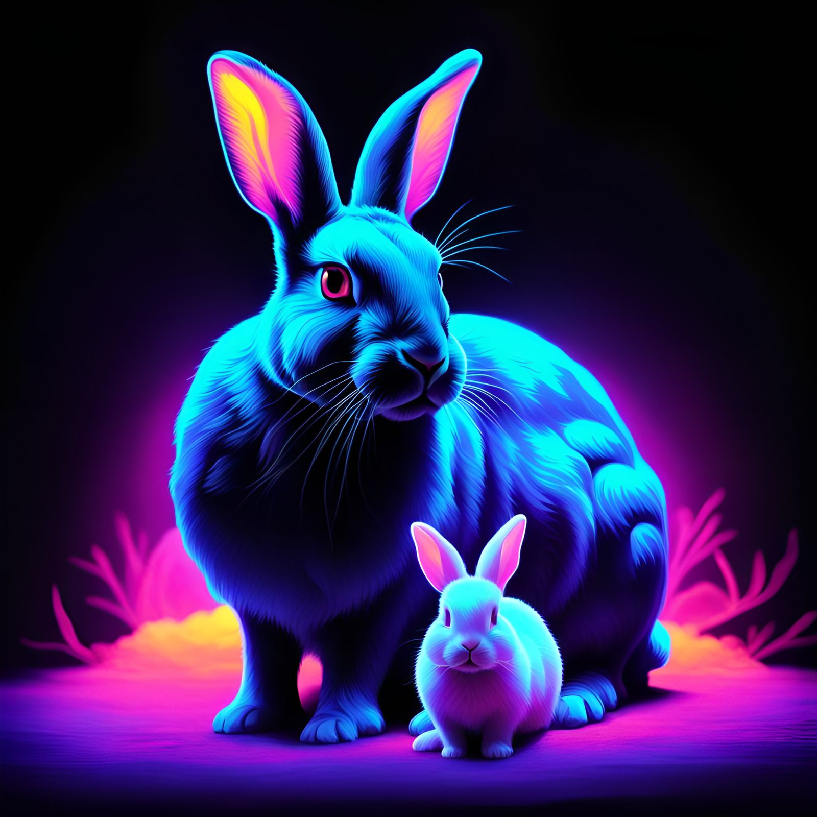 black light art of a mommy rabbit and her bunny color gradient poster art thermal imaging pastels back ...  by @Patsy 