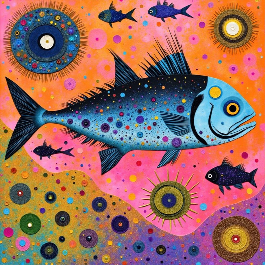 <lora:Paintlike:1.0> Collage, jimmy turrell style, tunafish,whimsical, risograph printed  on artist’s paper, <lora:SecretSauce:1.0> mixed me...