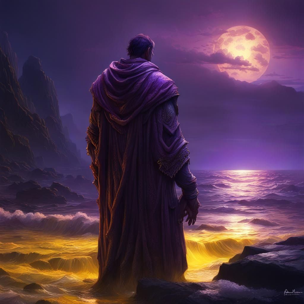 Melancholy Man in Dark Ocean: Fantasy Art