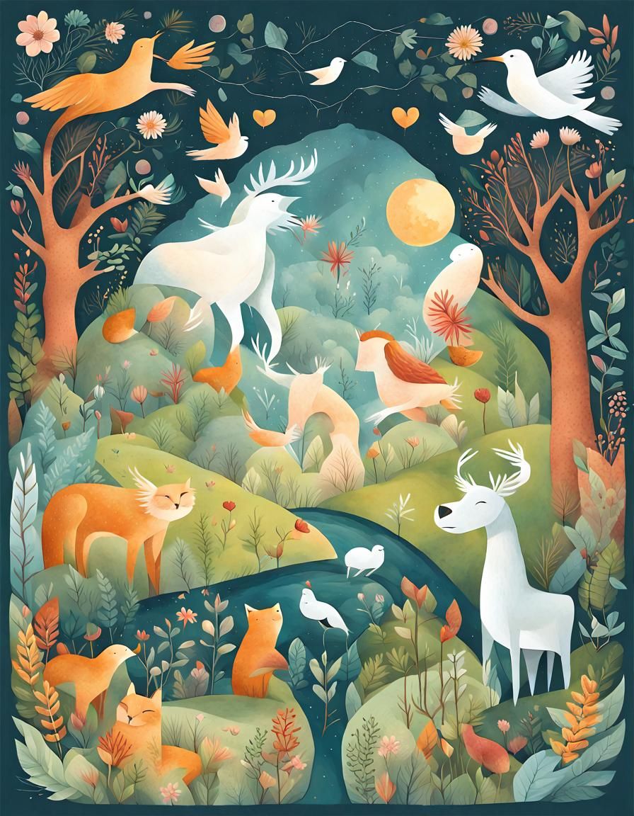 Harmonious Earth and Heaven Illustration in Llenas Style