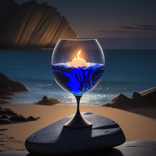 A goblet made of Sodalite on a large boulder by the sea at n...