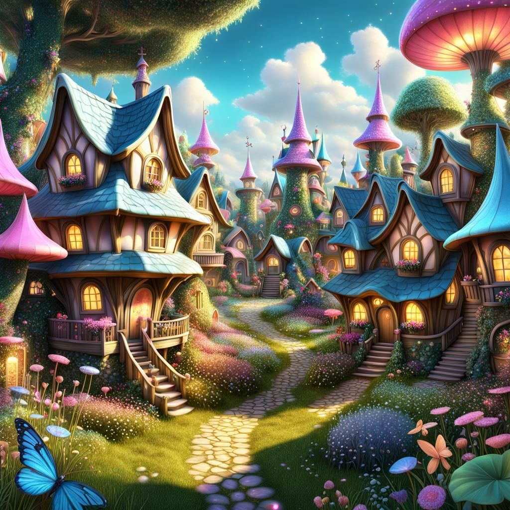 Whimsical Fairy Village AI Generated Artwork NightCafe Creator