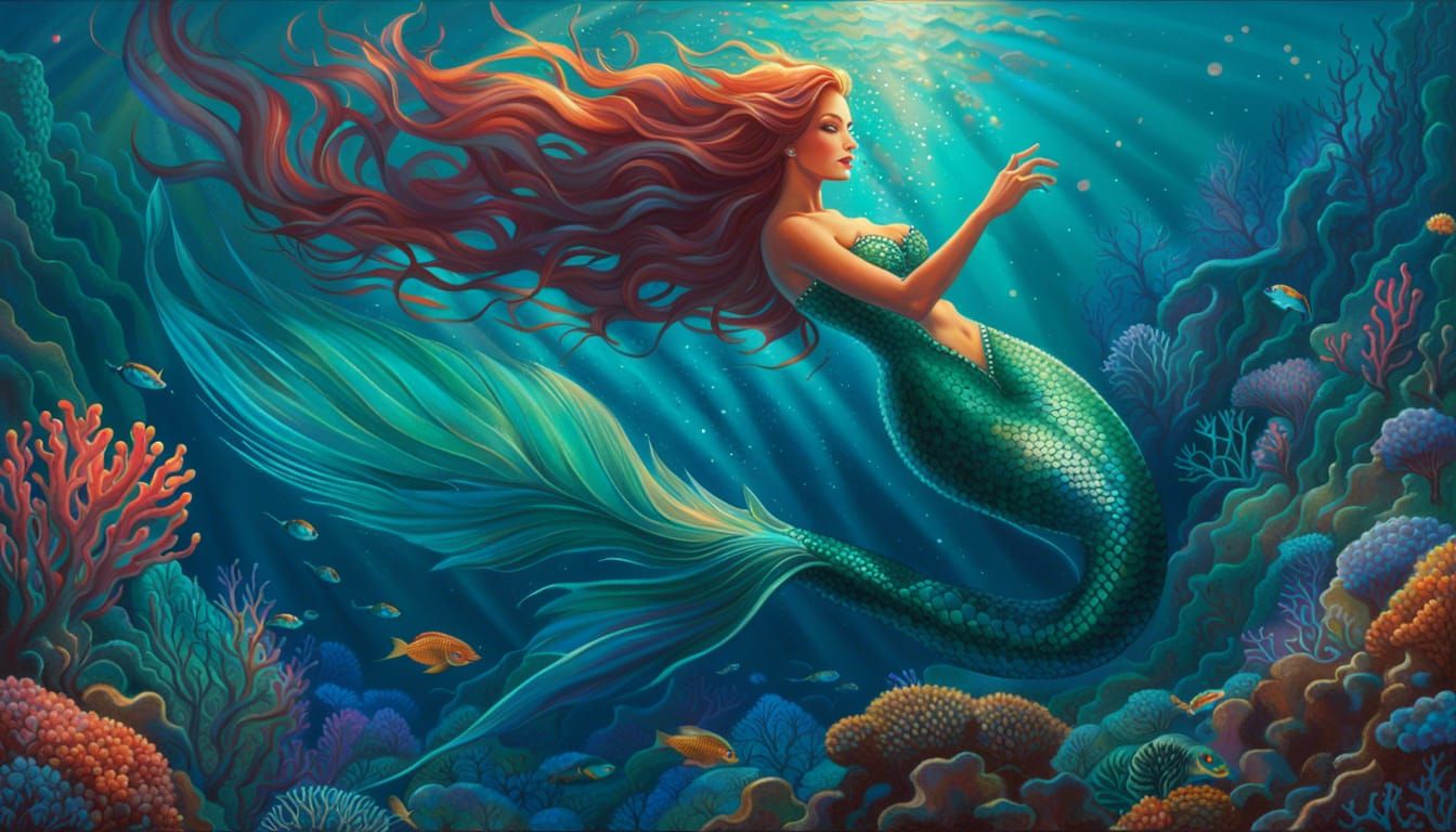 Teal Mermaid... - AI Generated Artwork - NightCafe Creator