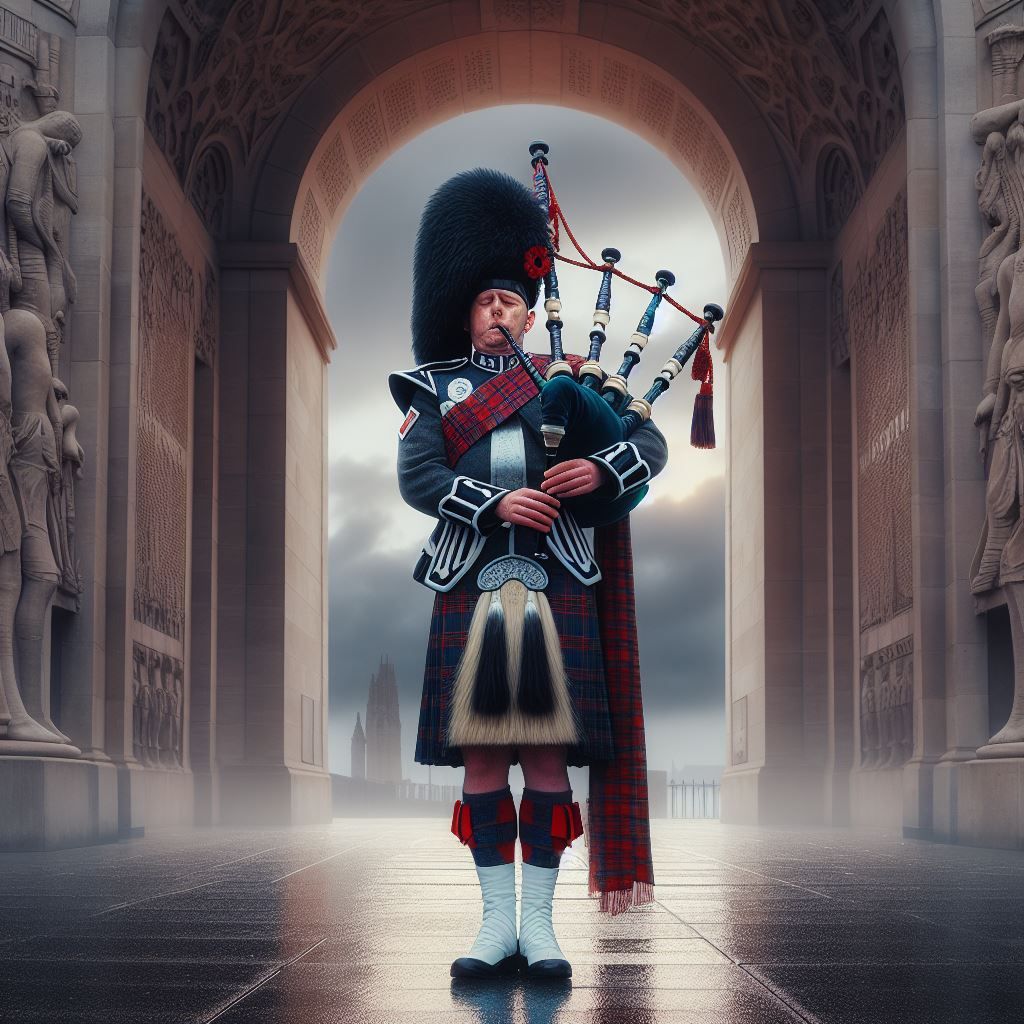 Lone Scottish Piper at the Menin Gate, Ypres