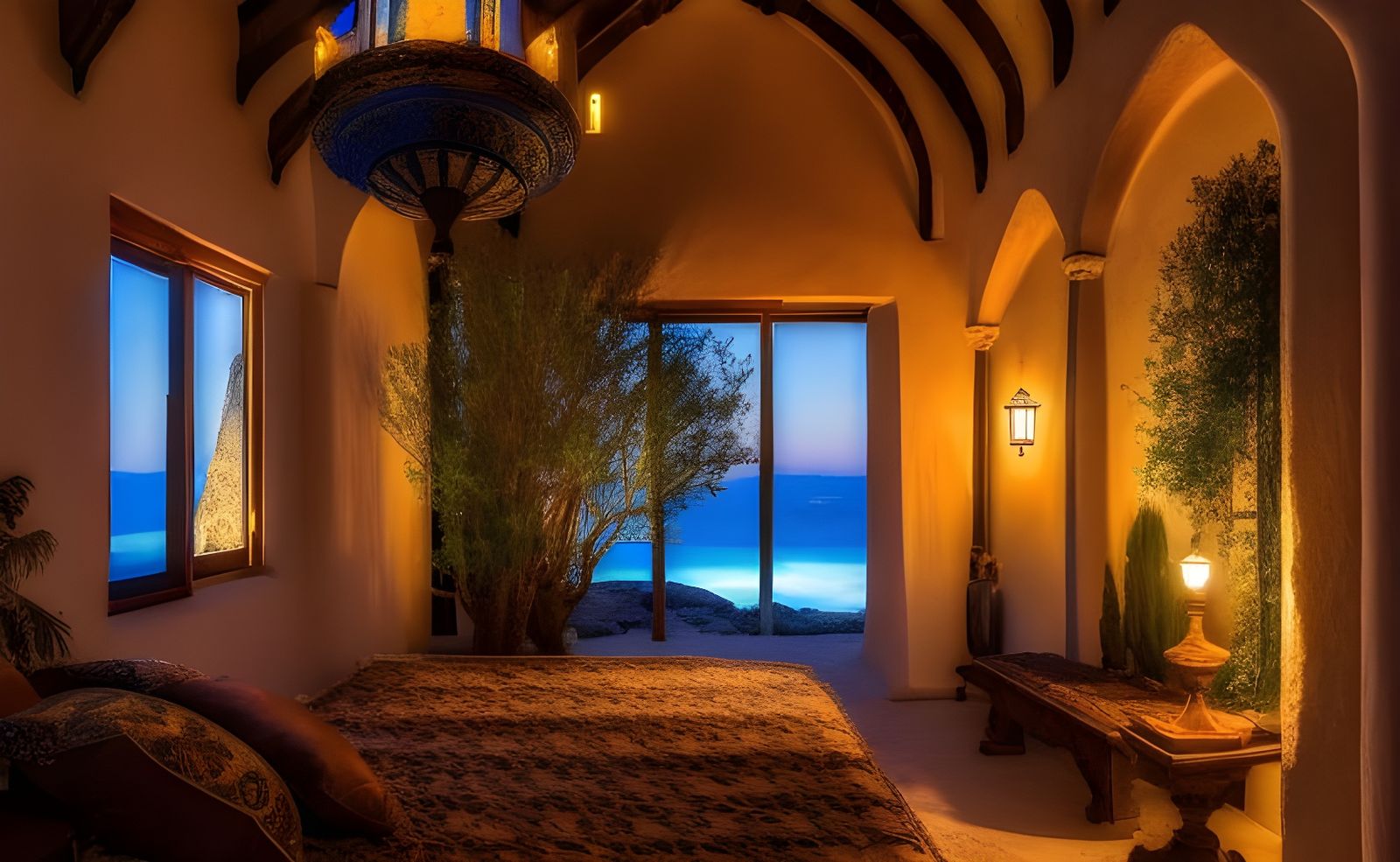 Moonlit Mediterranean Coast at Night, Fantasy Art