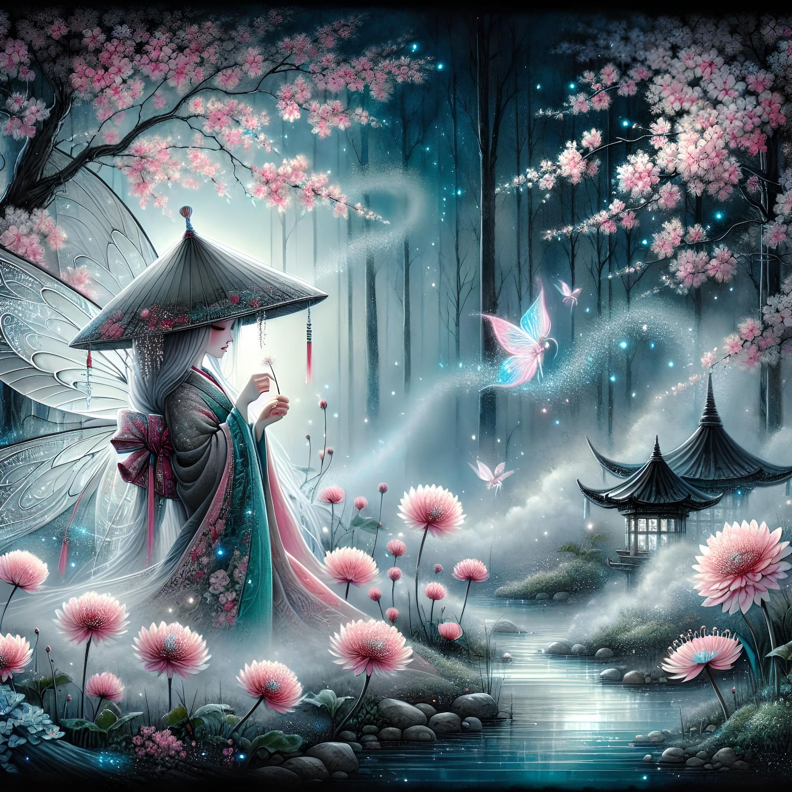 Geisha pixie in a dandelion garden  by @Chantal-Rose