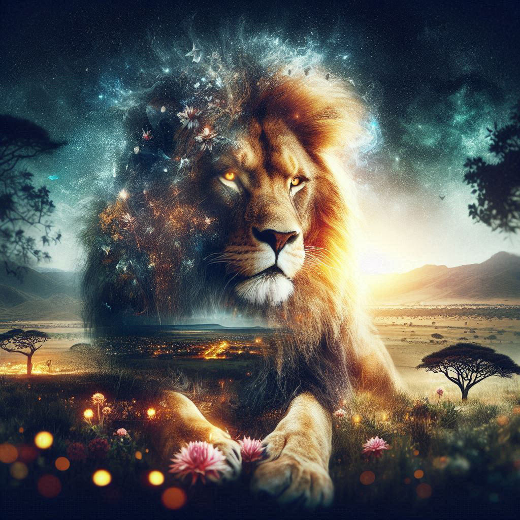 Panthera Leo: King of the Savannah - double exposure