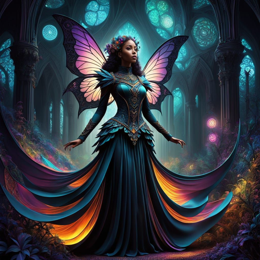 Multicultural Gothic Fairy in Vibrant Fractal Realm