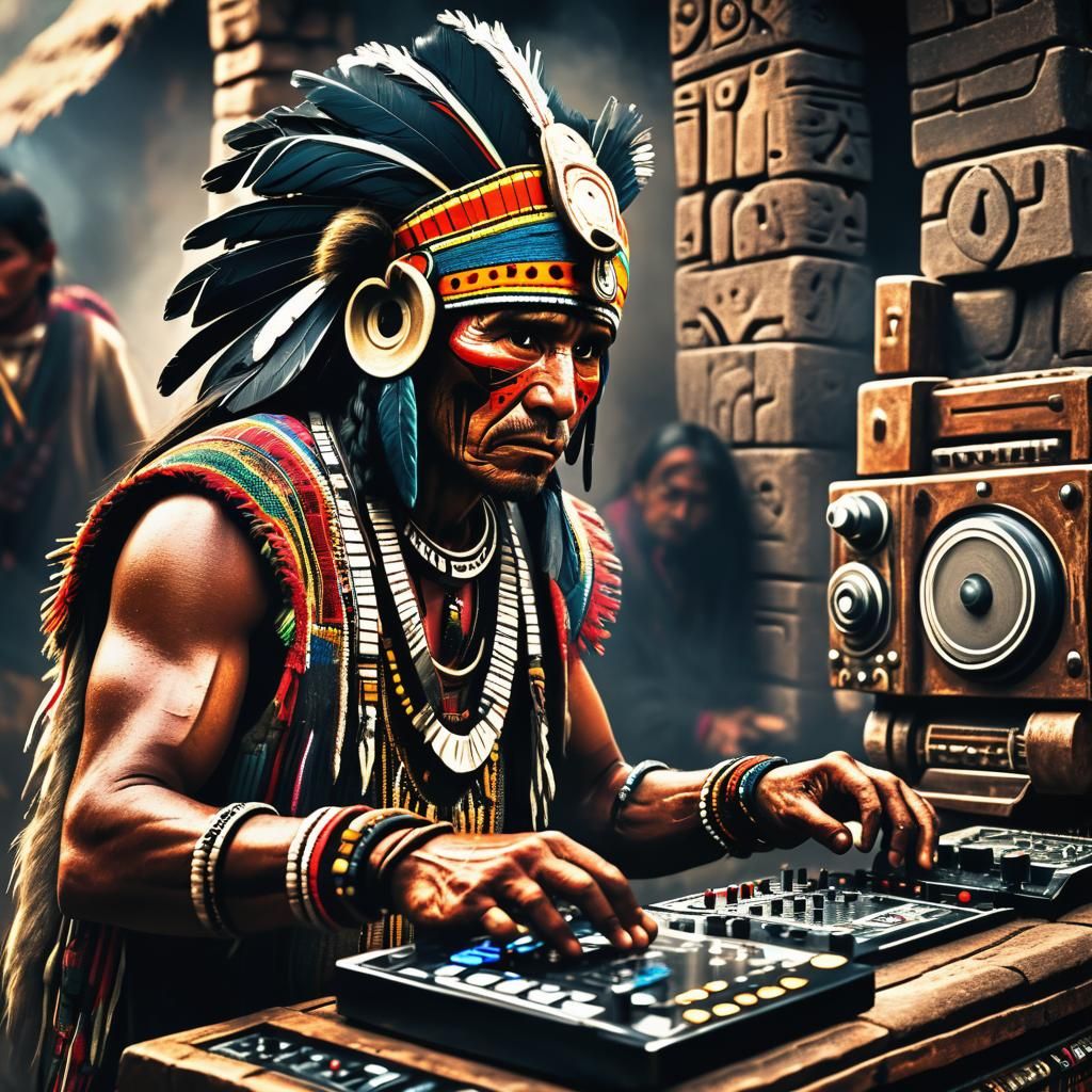 Ancient Inca tribesman playing DJ  by @iAmDaddyRandy
