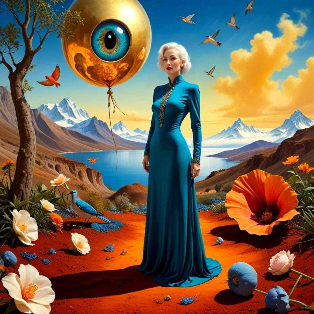 Elegant Lady in a Dreamlike Landscape