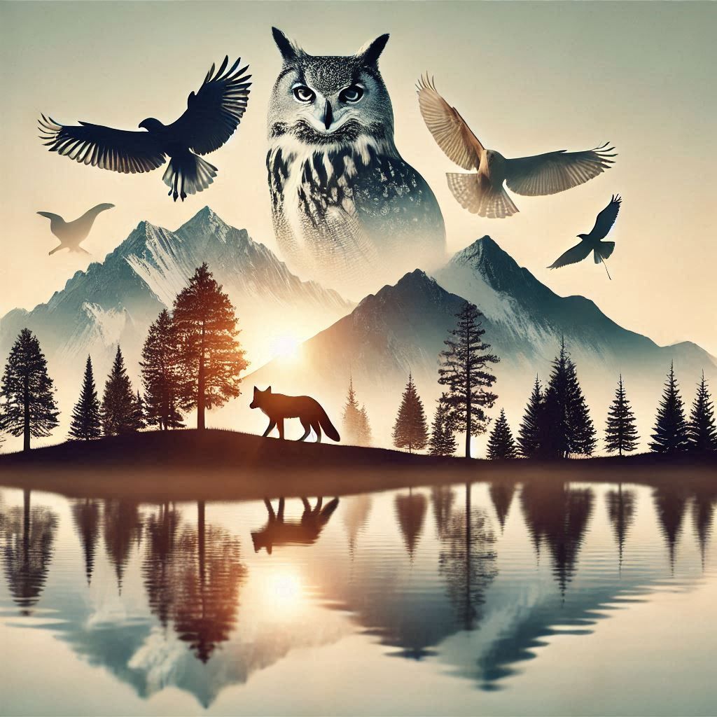 double exposure beautiful fantasy DALL-E 3 portrait landscape..