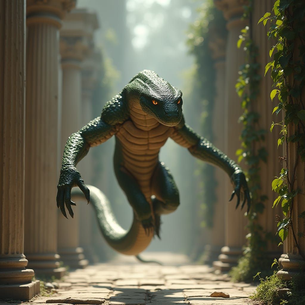 Ancient Greek Scene with Snake Creature