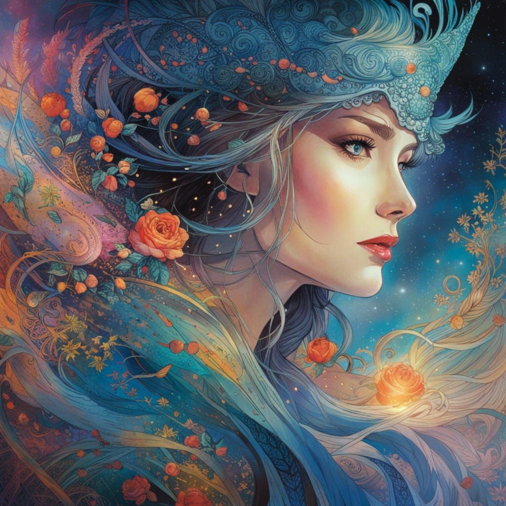 Elven palace from a cherry tree, watercolor and sketch by charles vess and ashley wood and yuji shinkawa, ...  by @Lennis