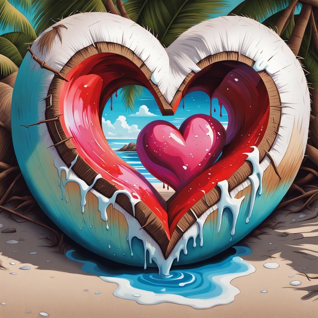 👩‍❤️‍👨Heart in love in coconut beach with diamonds 👩‍❤️‍�...