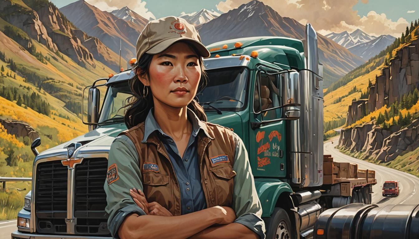 Asian  woman truck driver