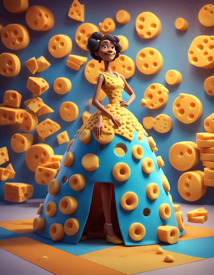 model in a dress made out of cheese