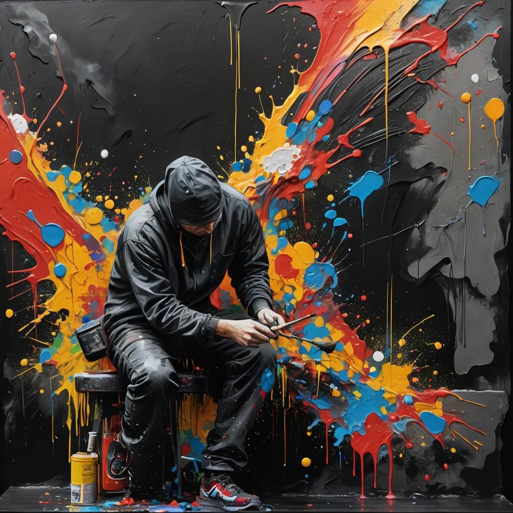 an artist painting on an empty canvas with Impasto Painting ...