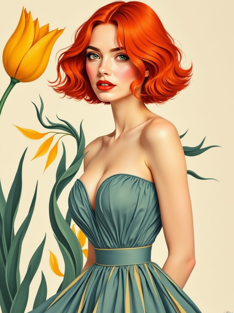 <lora:PaperCutBeauties:0.5>Full body shot of a beautiful woman with red hair, Matisse's decoupage works, clean-edged shapes, Beautiful, Fash...