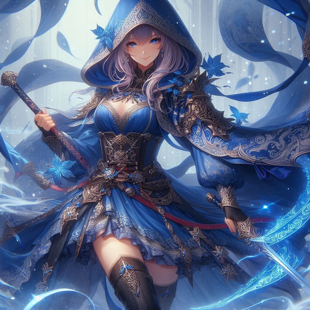 JP Anime ver. Blue Lady warrior by DALL-E 3 (01)