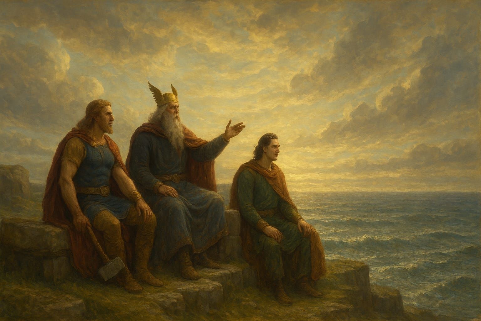 Rare Moment between Father and Sons on the Cliffs